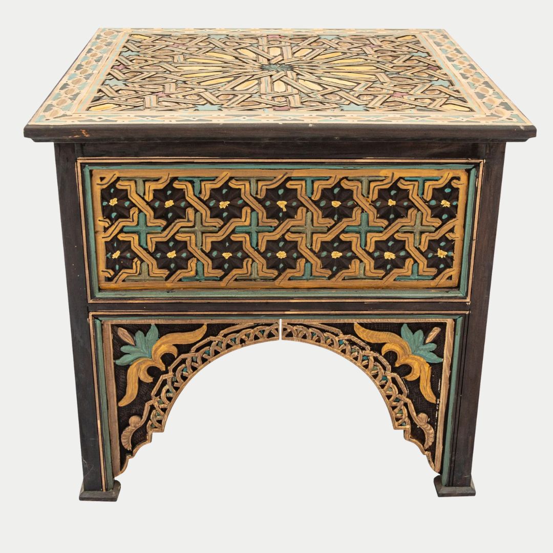 طاولة جانبية مغربية مصنوعة يدويًا من عرق اللؤلؤ: زمان