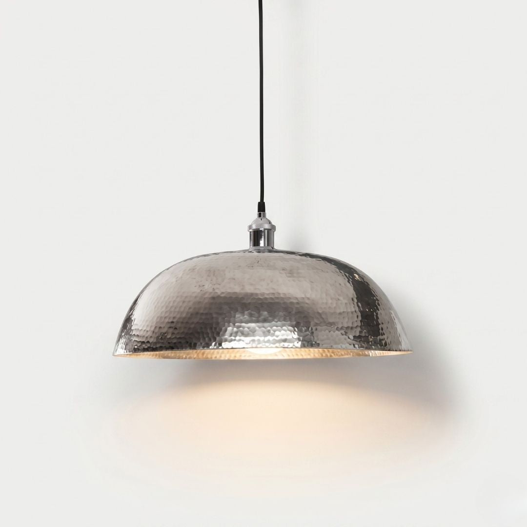 Hand-Hammered Silver Dome Pendant Light