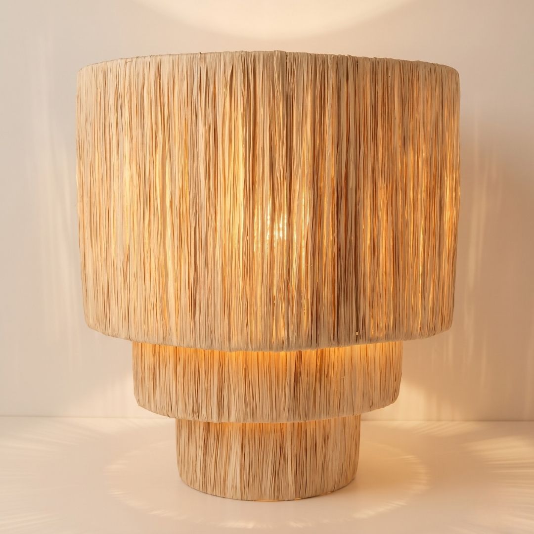 Woven Rafia Tiered Table Lamp