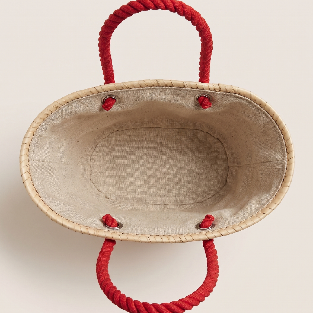 The "LOVE" Hand-Woven Straw Tote with Red Rope Handles