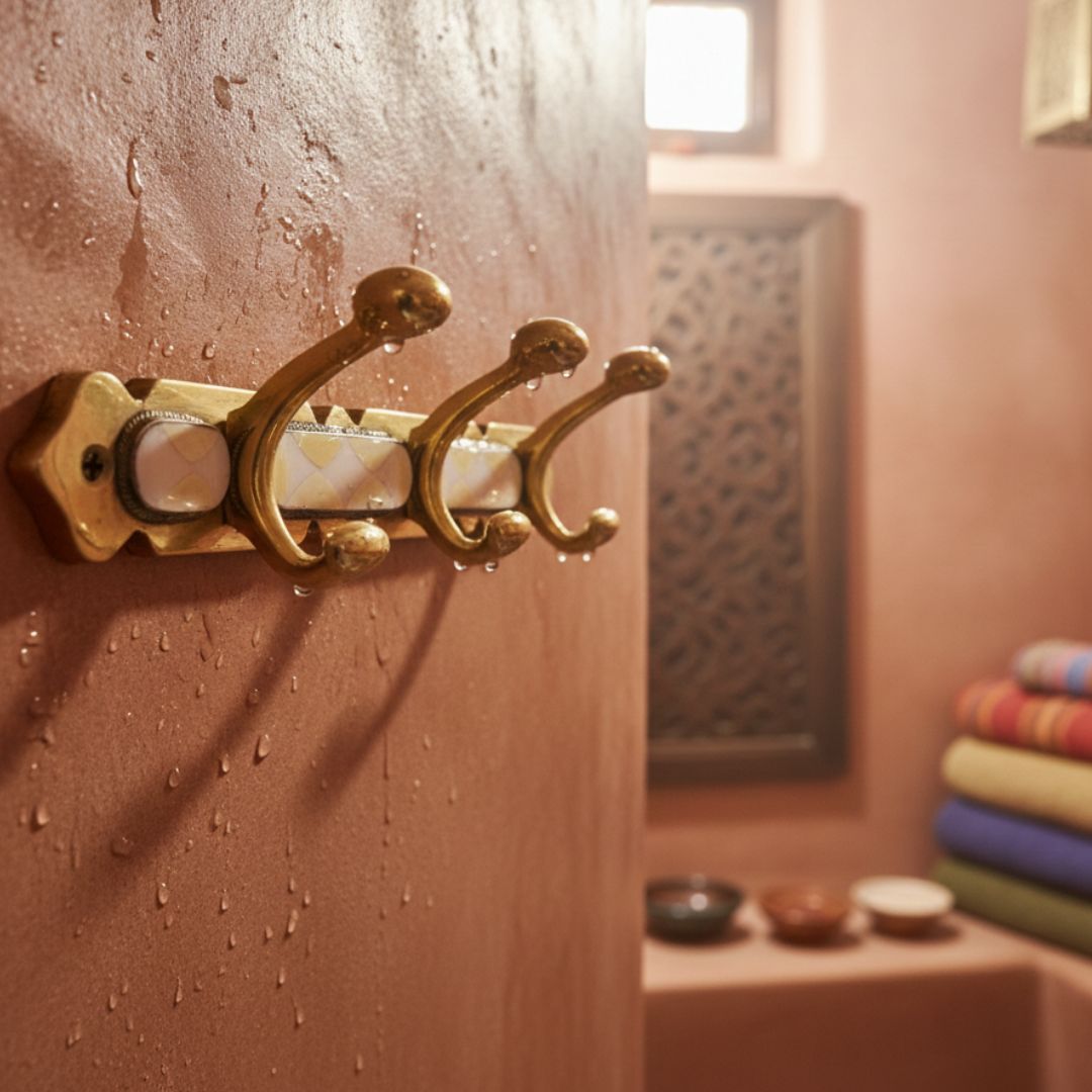 Moroccan Brass Wall Hook Rack – Traditional Bone Inlay & Color Accents