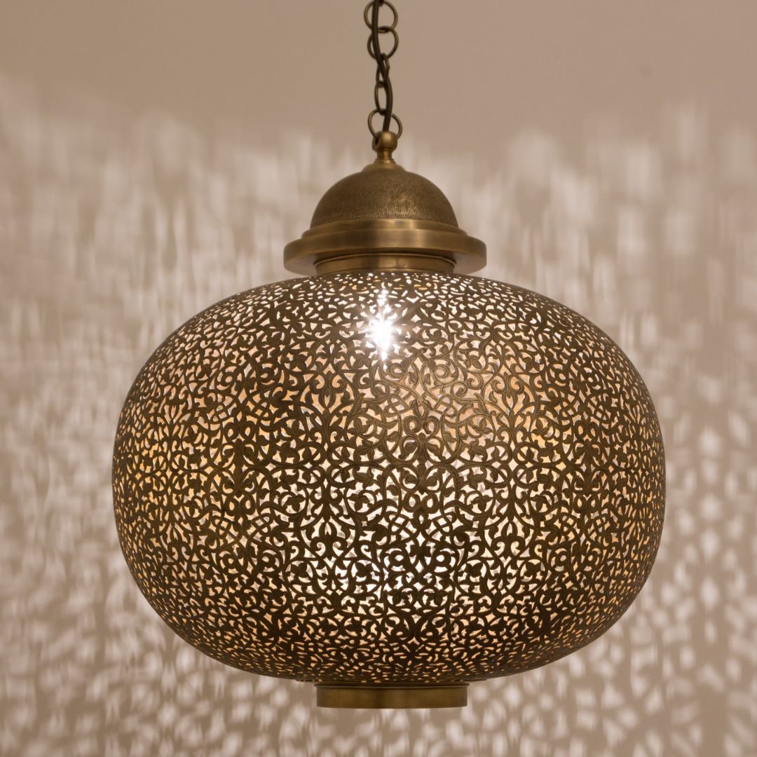 Roeya : Moorish-Style Perforated Brass Globe Pendant