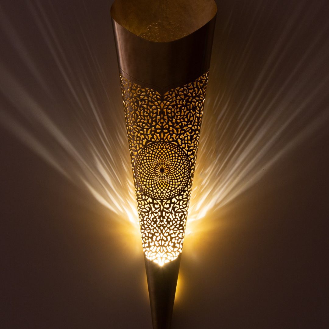Hand-Etched Brass Torch Sconce