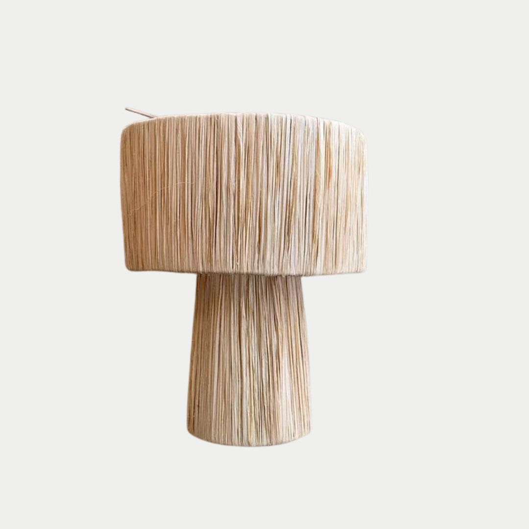 Hand-Woven Raffia Pedestal Table Lamp