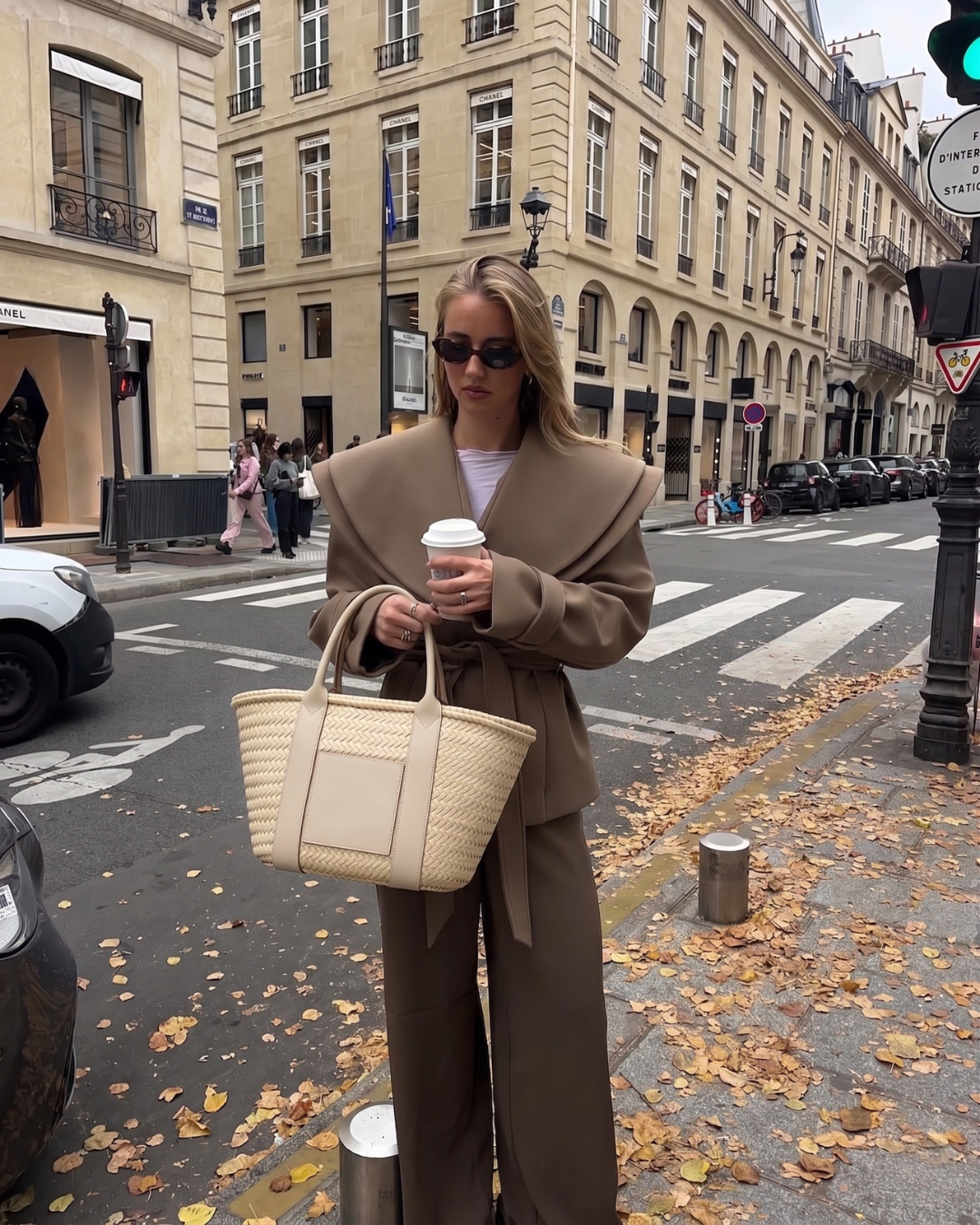 Hand-Woven Leather-Trimmed Tote in Cream