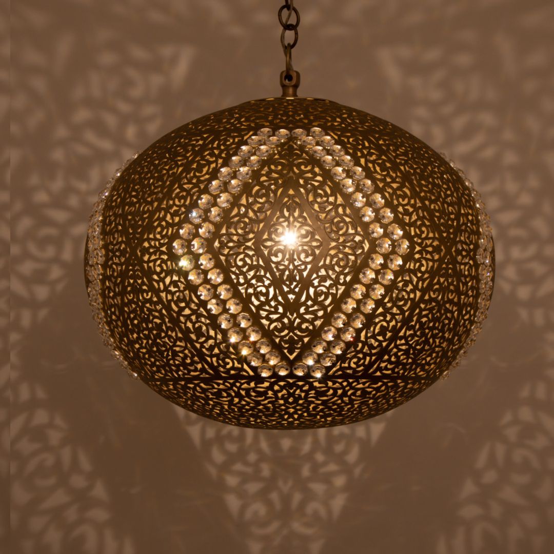 Elbatoul : Orbital Brass & Crystal Moroccan Pendant