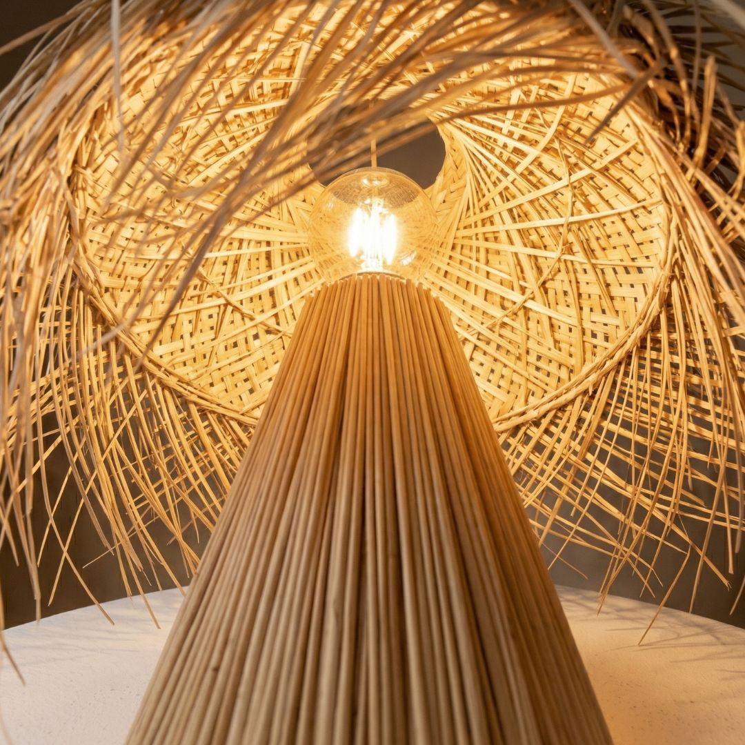 Hand-Woven Raffia Pedestal Table Lamp