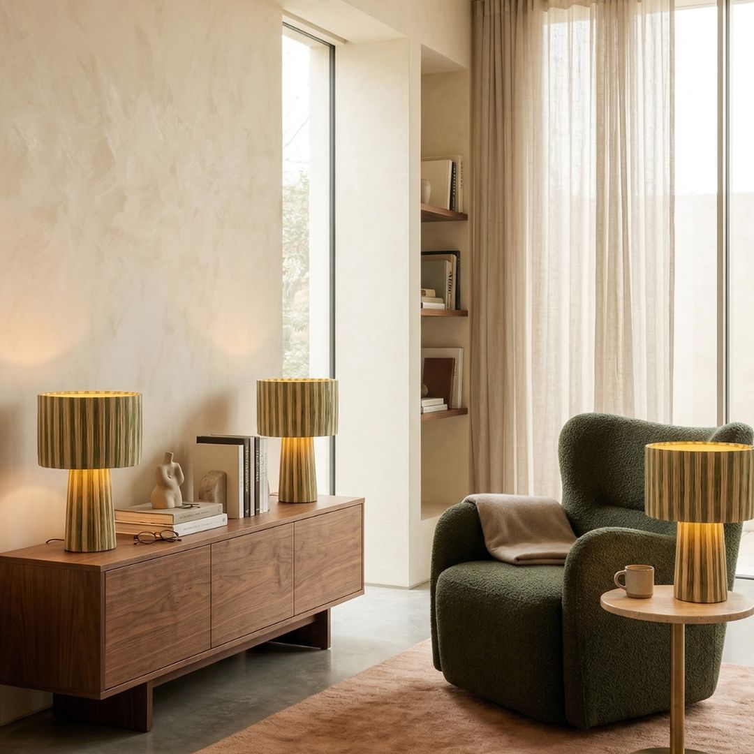 Hand-Woven Raffia Pedestal Table Lamp