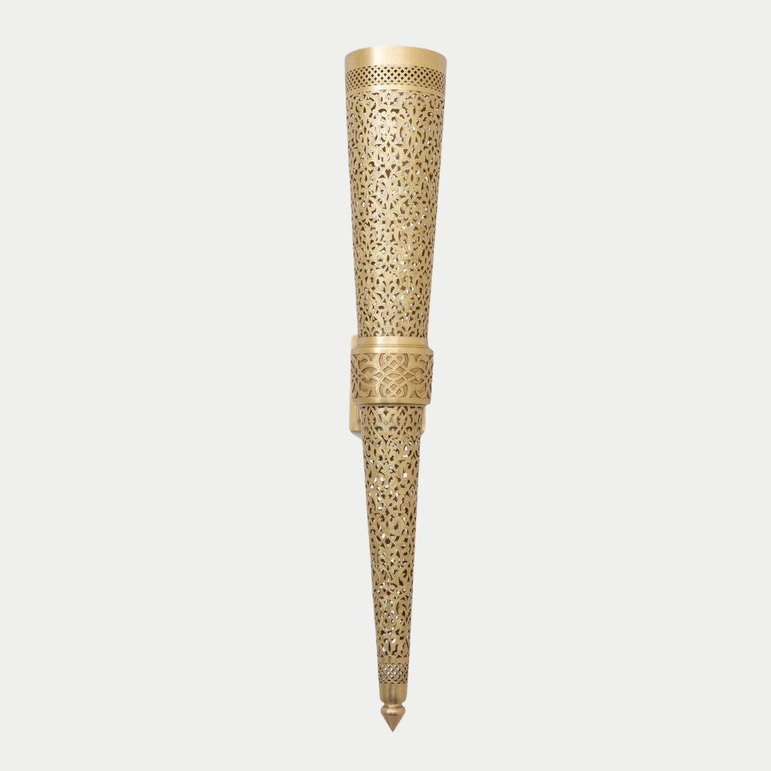 Hand-Etched Arabesque Brass Torch Sconce