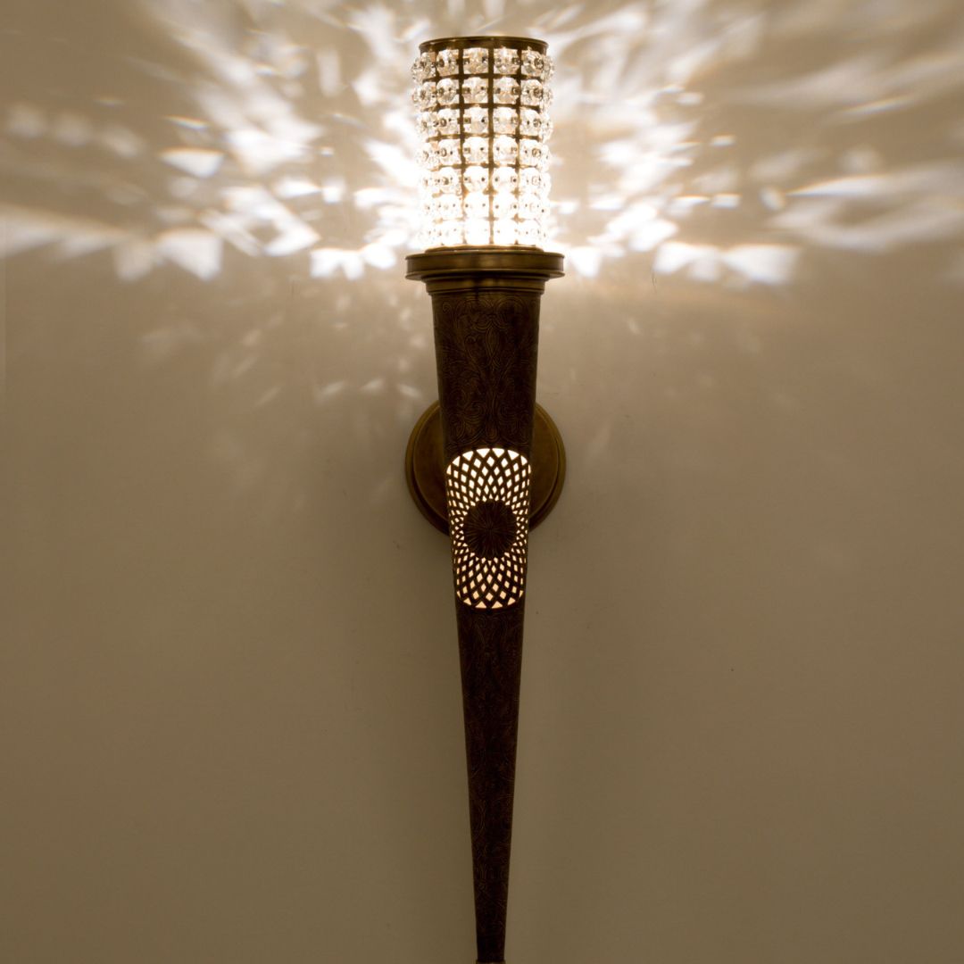 Hand-Engraved Brass & Crystal look Wall Light