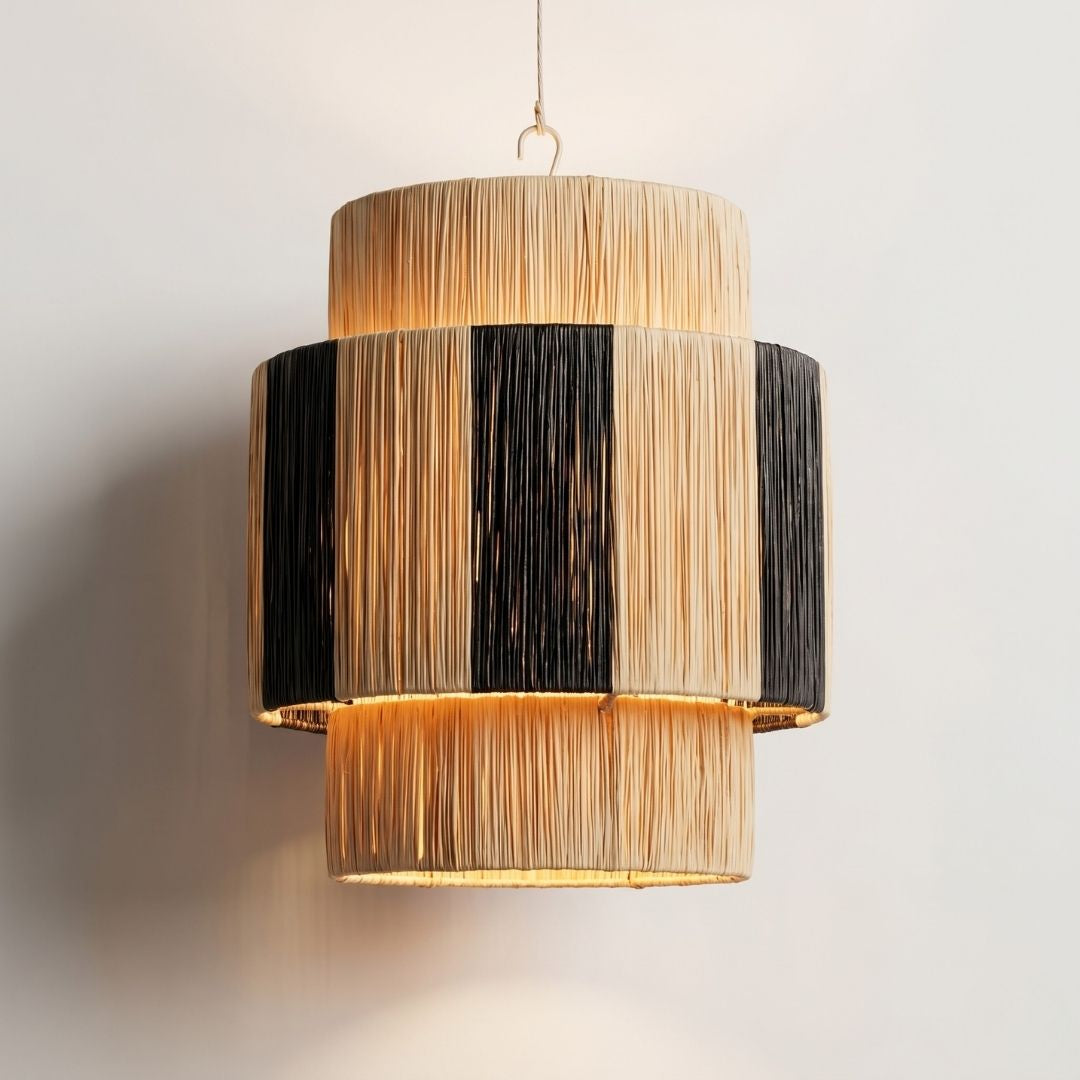 Woven Rafia Striped Tiered Pendant Light