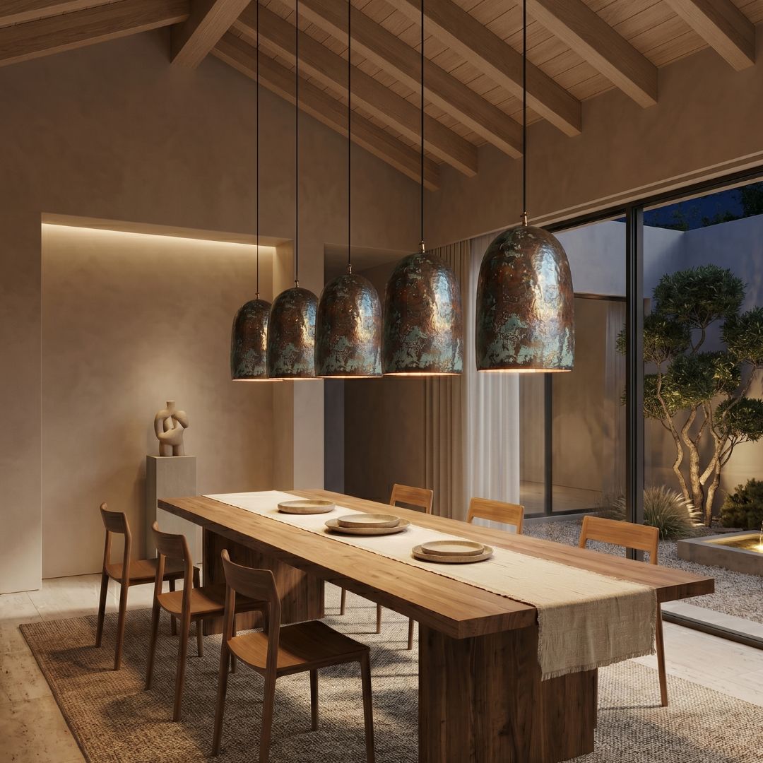 Hand-Hammered Copper Bell Pendant Light