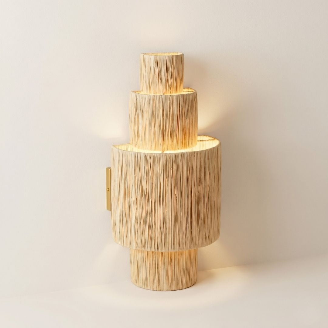 Woven Rafia Tiered Architectural Sconce