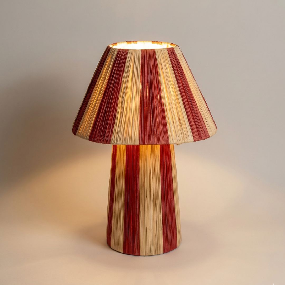 Hand-Woven Raffia Pedestal Table Lamp