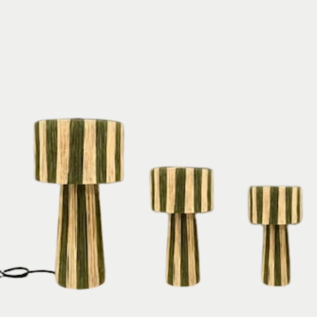 Hand-Woven Raffia Pedestal Table Lamp