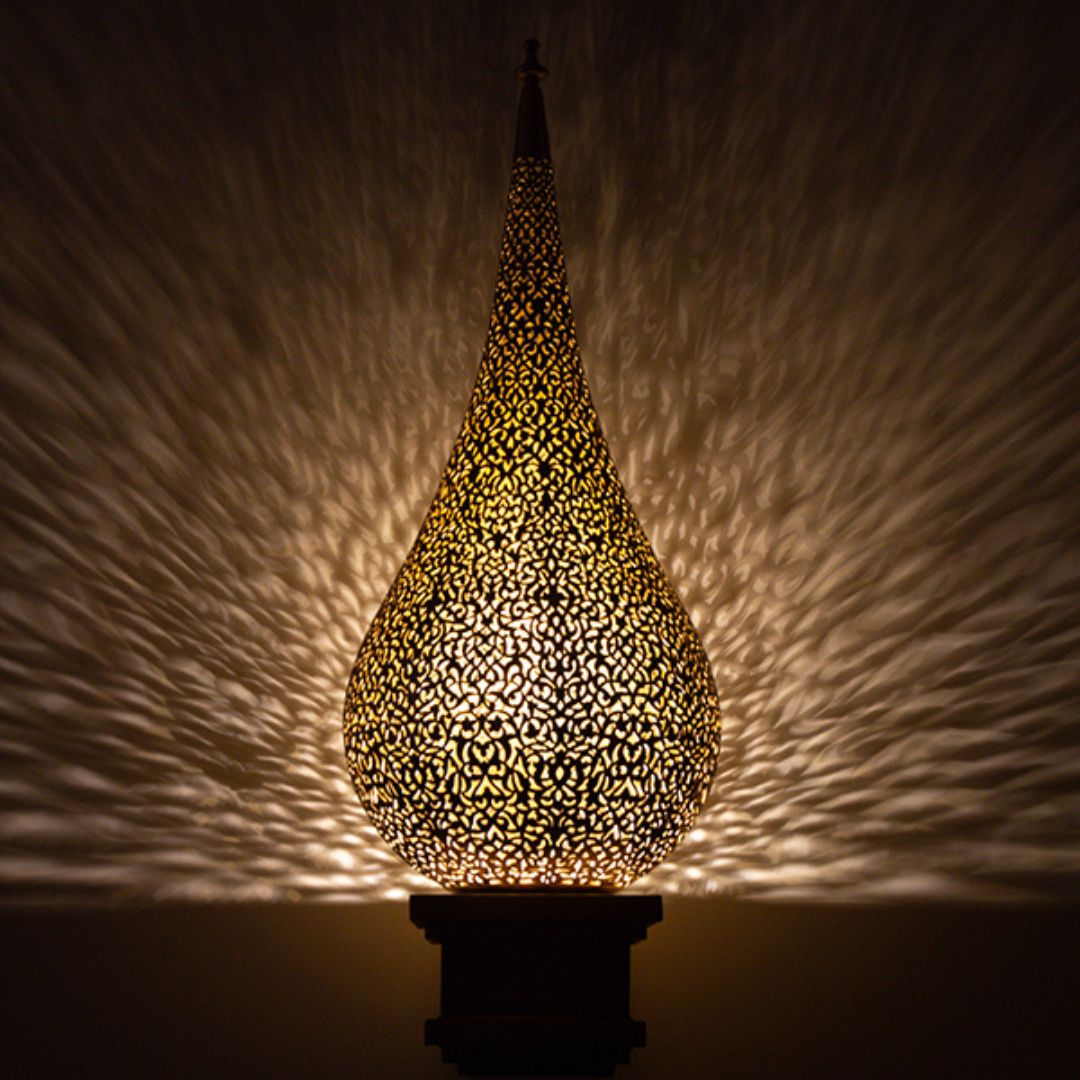 Hand-Etched Brass Teardrop Table Lamp