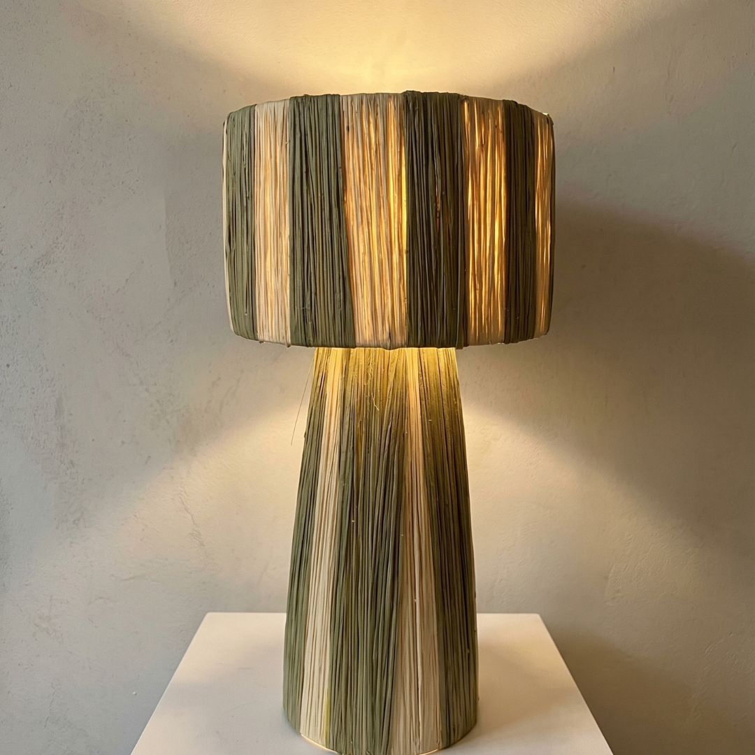 Hand-Woven Raffia Pedestal Table Lamp