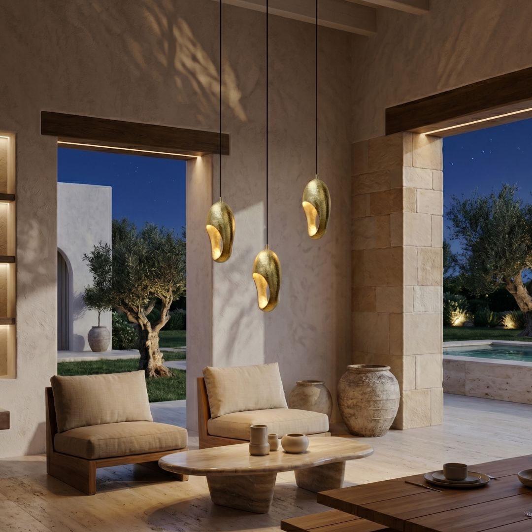 Hammered Brass Oval Pendant Light
