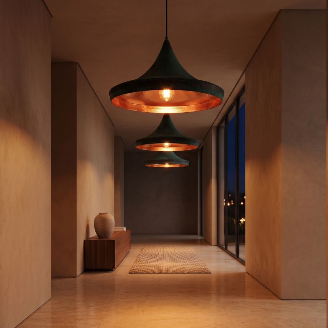 Verdigris Patina and Hammered Copper Pendant Light