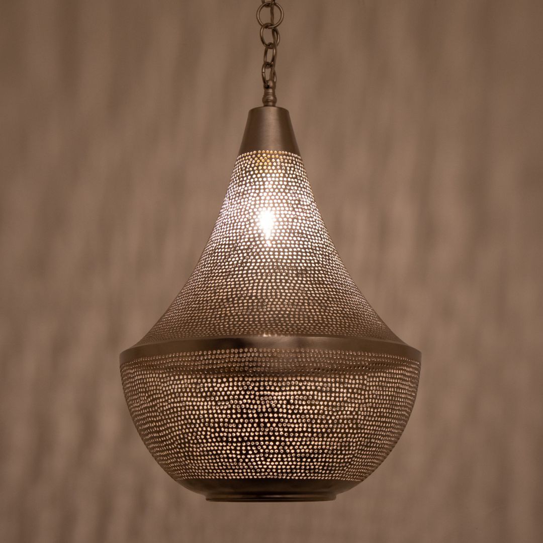 Nihale : Hand-Pierced Silver Moroccan Tear Drop Pendant
