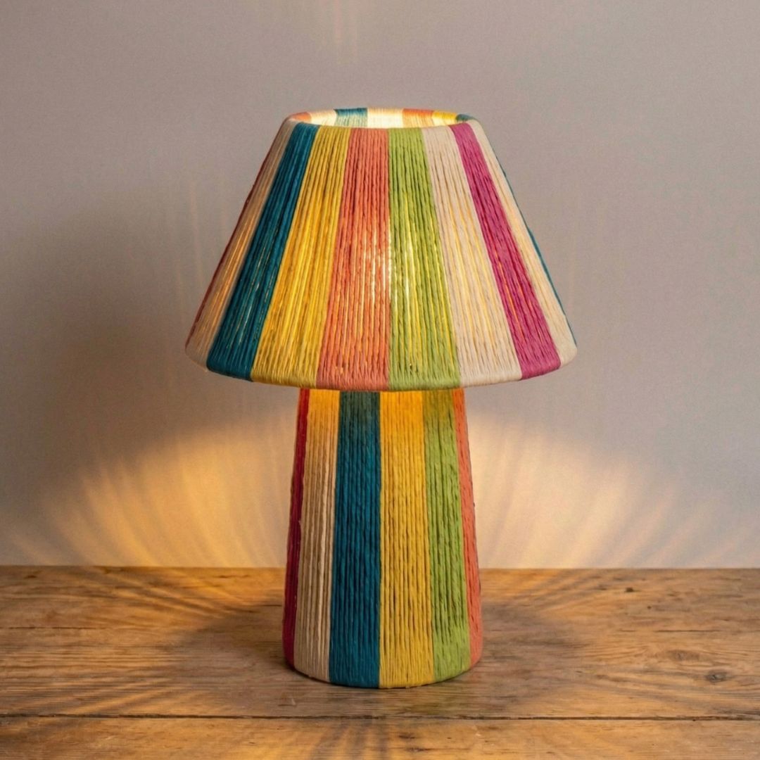 Hand-Woven Raffia Pedestal Table Lamp