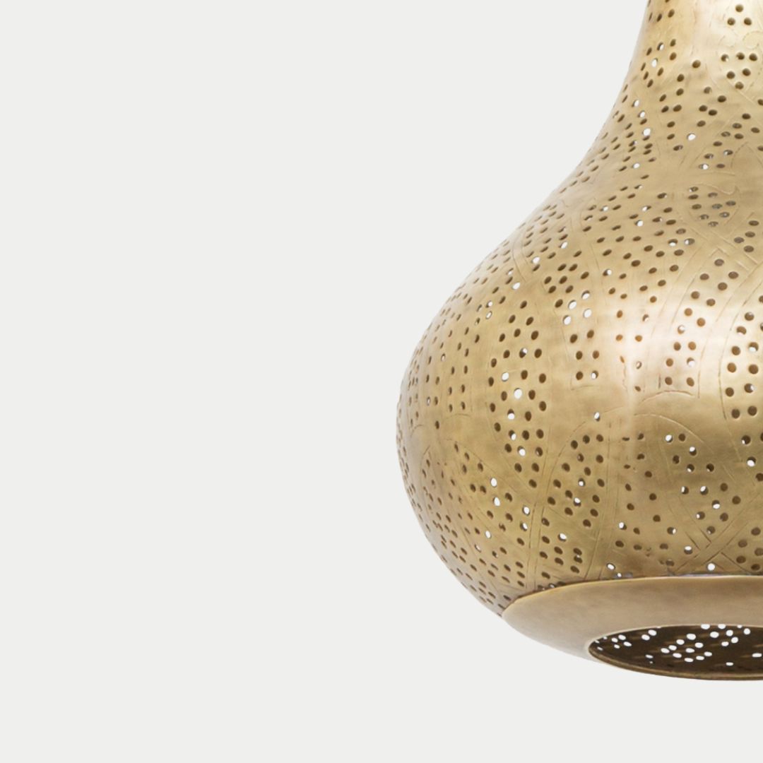 Fatema : Hand-Etched Moroccan Brass Teardrop Pendant Light