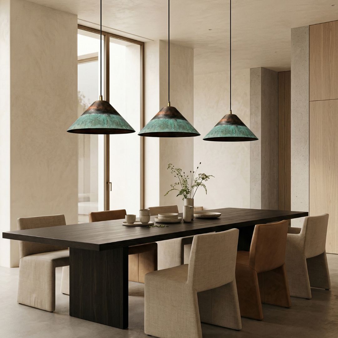 Artisan Hammered Copper Pendant – Verdigris Patina Edition