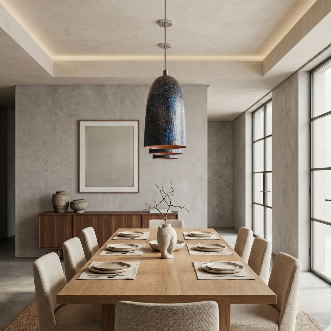 Hammered Copper Pendant Lamp – Azure Blue Patina Finish