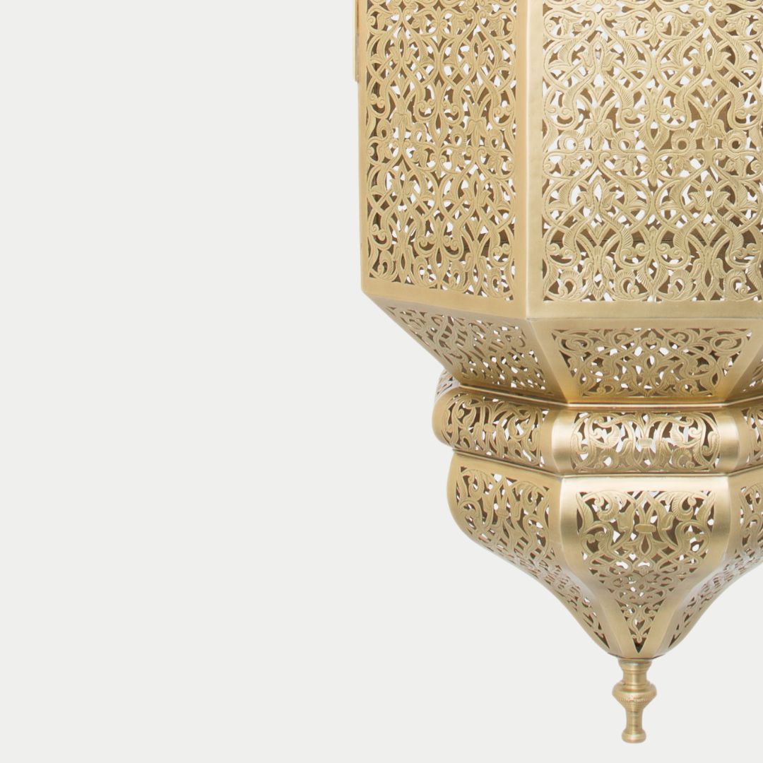 Raefat : Hand-Pierced Brass Hexagonal Lantern