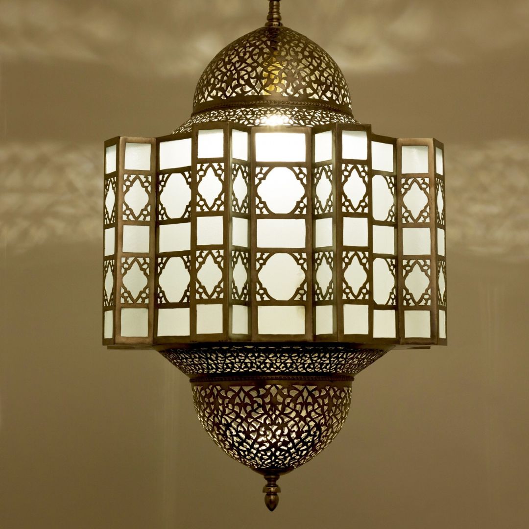 Nissrine : Handcrafted Moroccan Brass & Frosted Glass Lantern