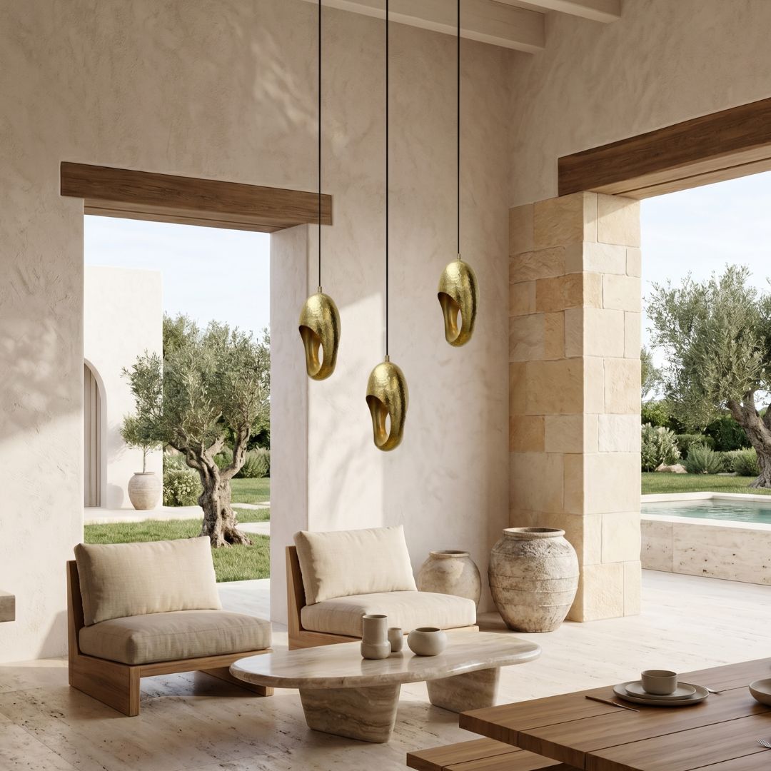 Hammered Brass Oval Pendant Light
