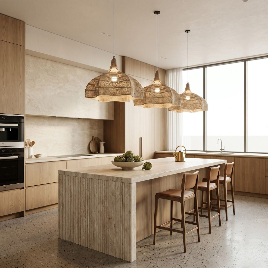 Artisanal Hammered Metal Scalloped Pendant Light