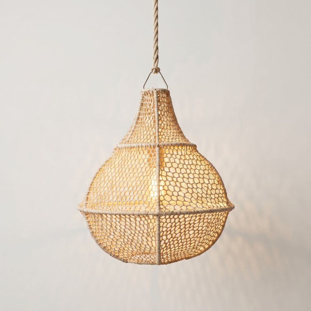 Artisanal Woven Raffia Teardrop Pendant Light