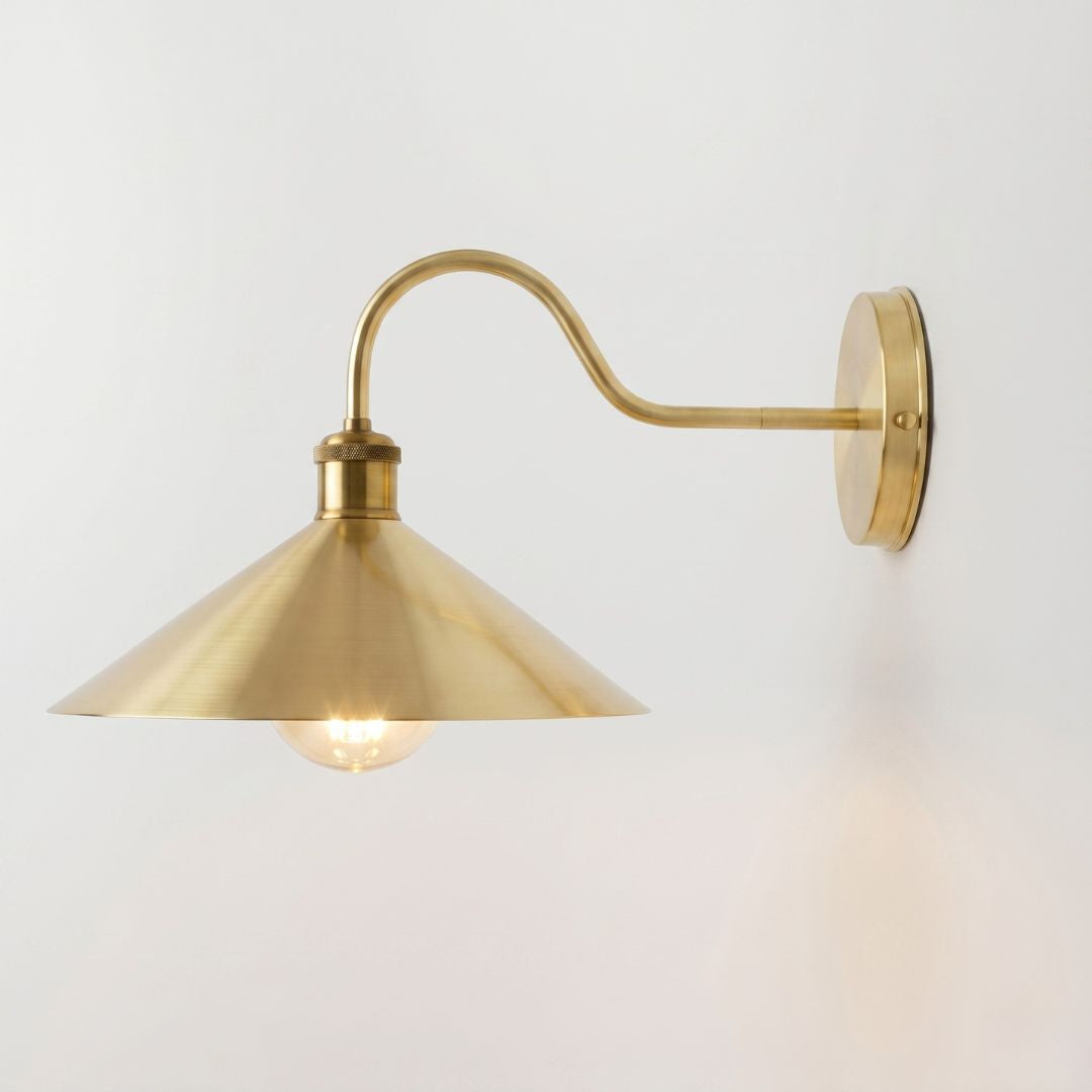 Curved Gooseneck Brushed Brass Wall Sconce