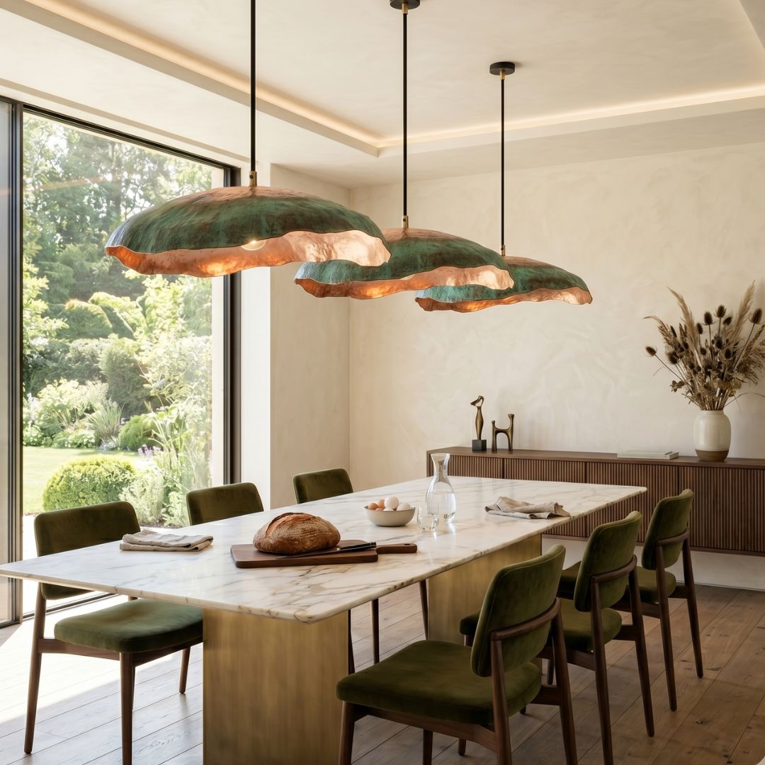 Patina Copper Pendant – Sculptural Wavy-Edge Hanging Light