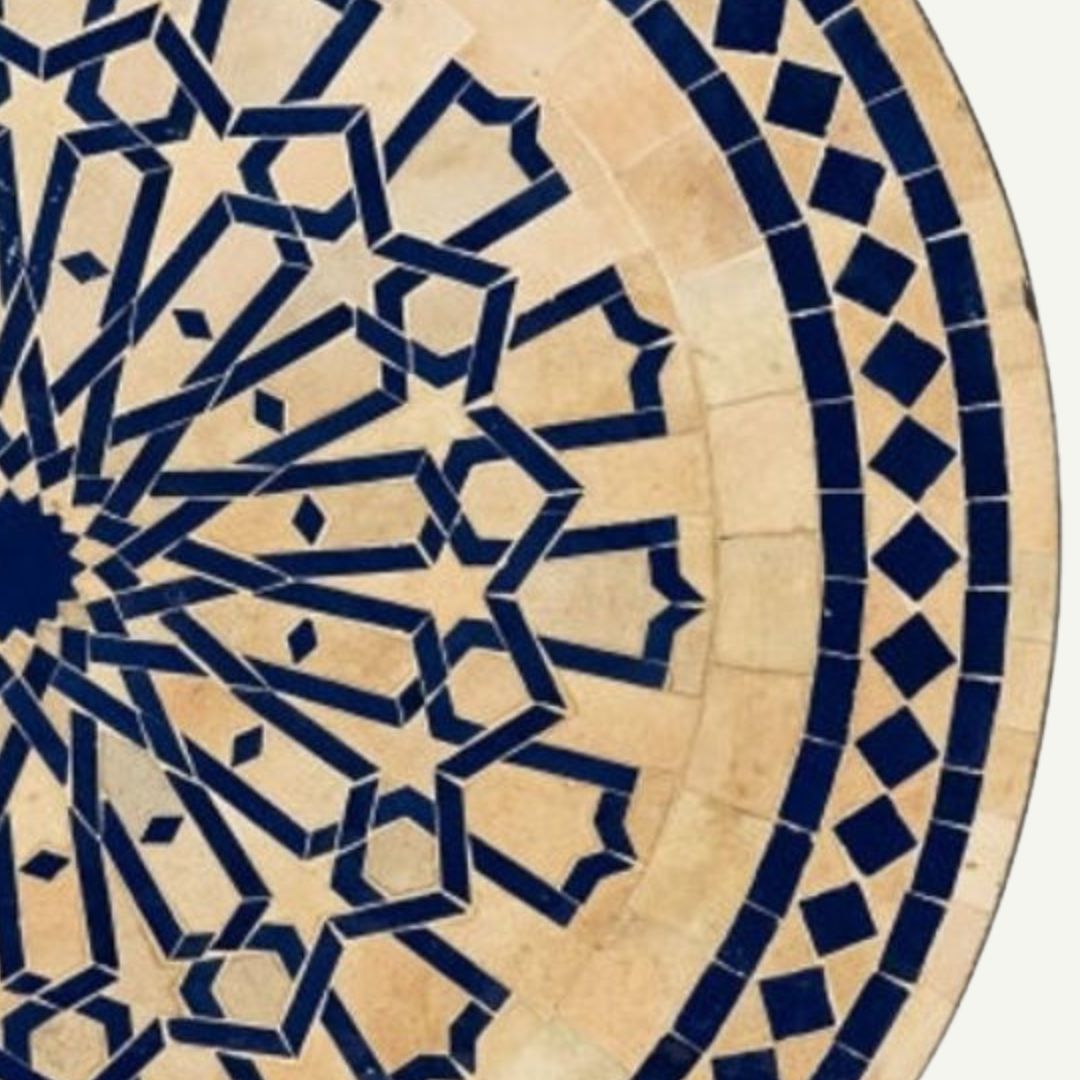 Amud - Handcrafted Moroccan Zellige Mosaic Tile Table – Blue Antique Outdoor Tiled Garden Table, Handmade Dining Table, or Coffee Table