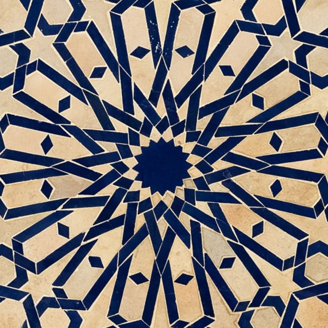 Amud - Handcrafted Moroccan Zellige Mosaic Tile Table – Blue Antique Outdoor Tiled Garden Table, Handmade Dining Table, or Coffee Table