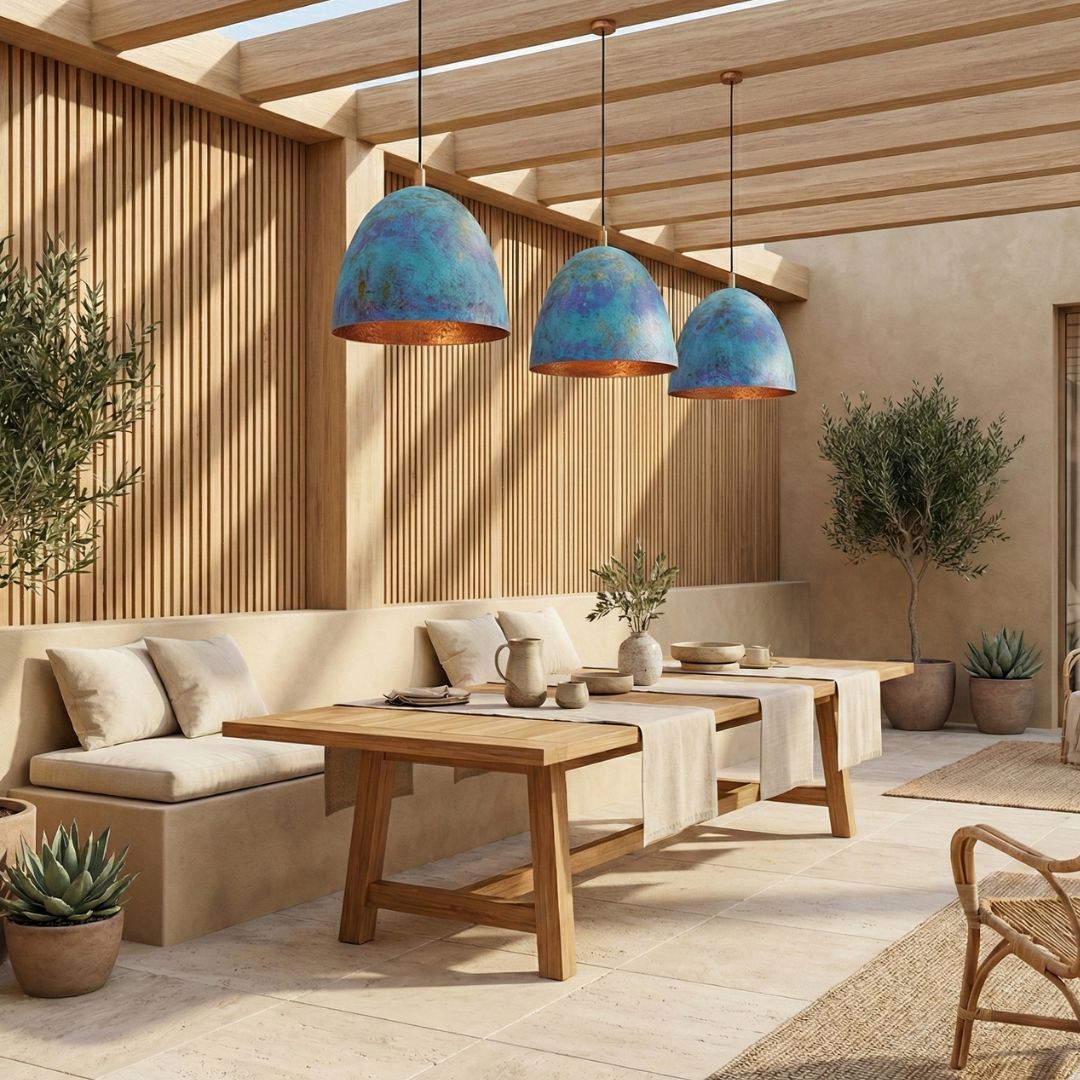 Anir : Blue Patina Copper Dome Pendant Light