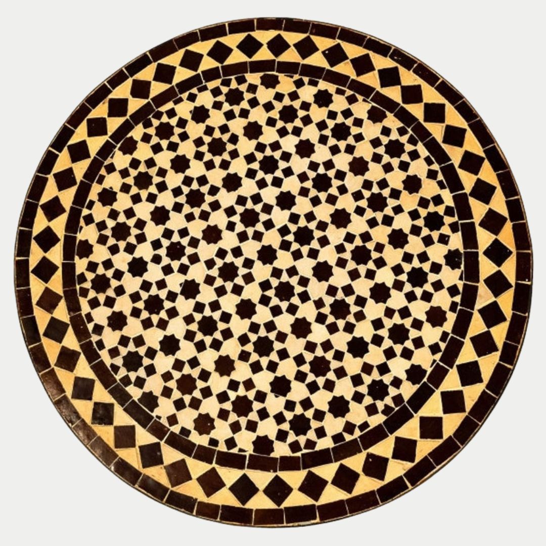 Asirem - Handcrafted Moroccan Zellige Mosaic Tile Table – Gold Antique Outdoor Tiled Garden Table, Handmade Dining Table, or Coffee Table