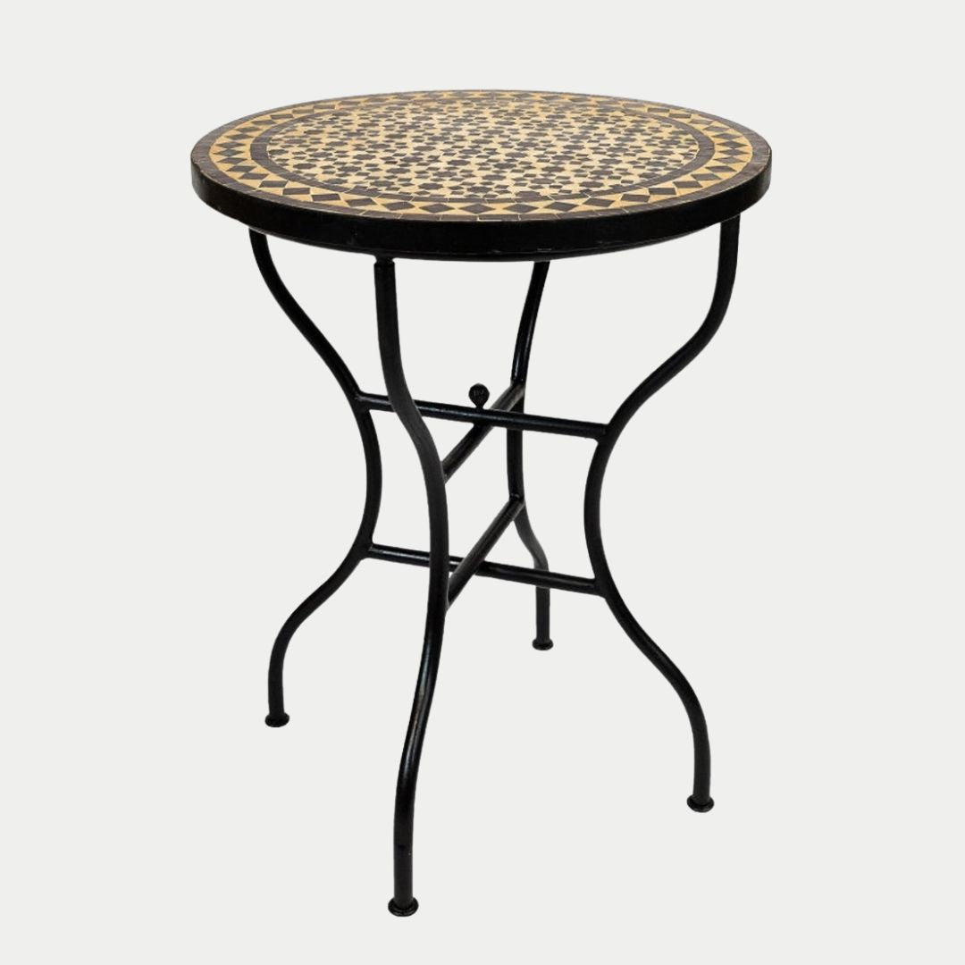 Asirem - Handcrafted Moroccan Zellige Mosaic Tile Table – Gold Antique Outdoor Tiled Garden Table, Handmade Dining Table, or Coffee Table