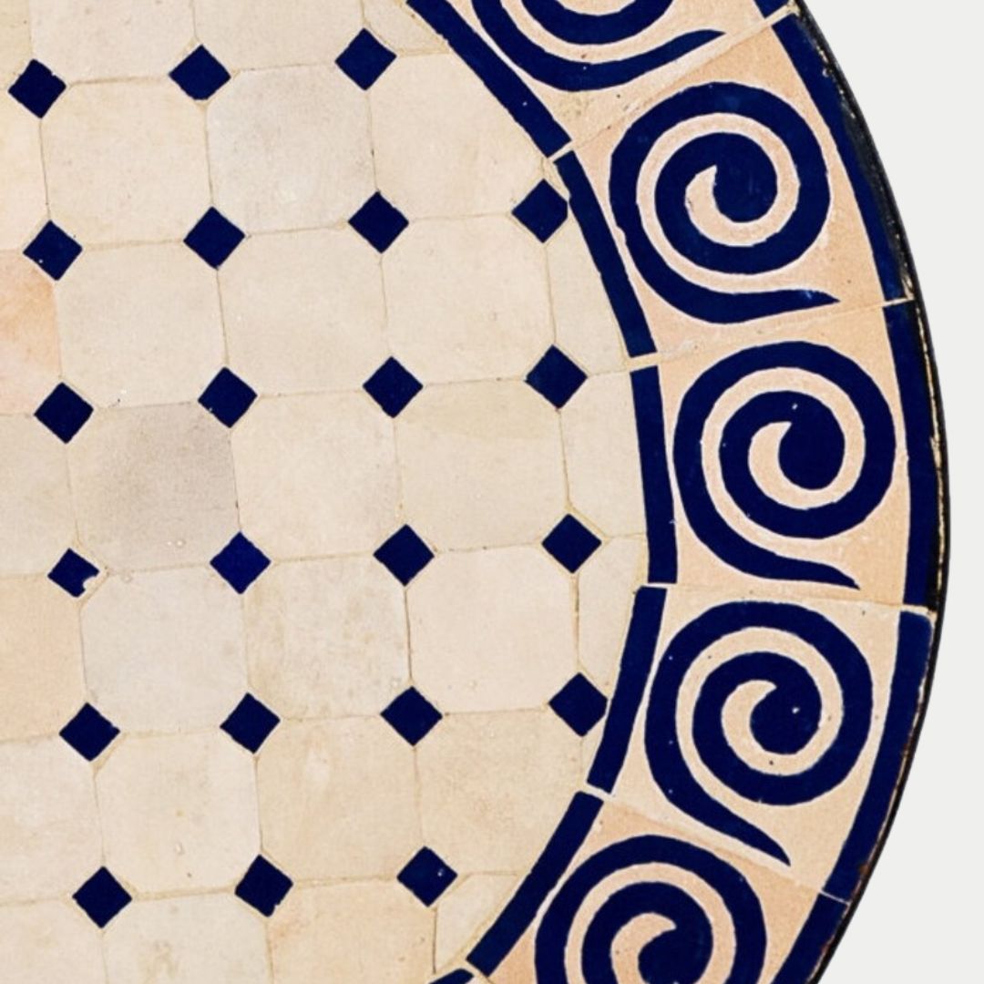 Aslal - Handcrafted Moroccan Zellige Mosaic Tile Table – Perfect Blue and natural Outdoor Tiled Garden Table, Handmade Dining Table, or Coffee Table