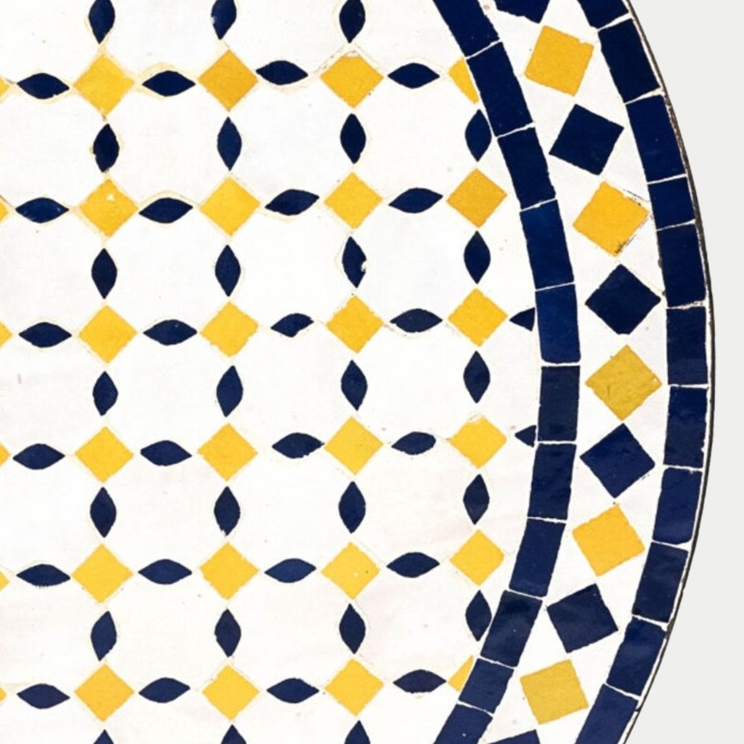 Assays - Handcrafted Moroccan Zellige Mosaic Tile Table – Blue and white Outdoor Tiled Garden Table, Handmade Dining Table, or Coffee Table