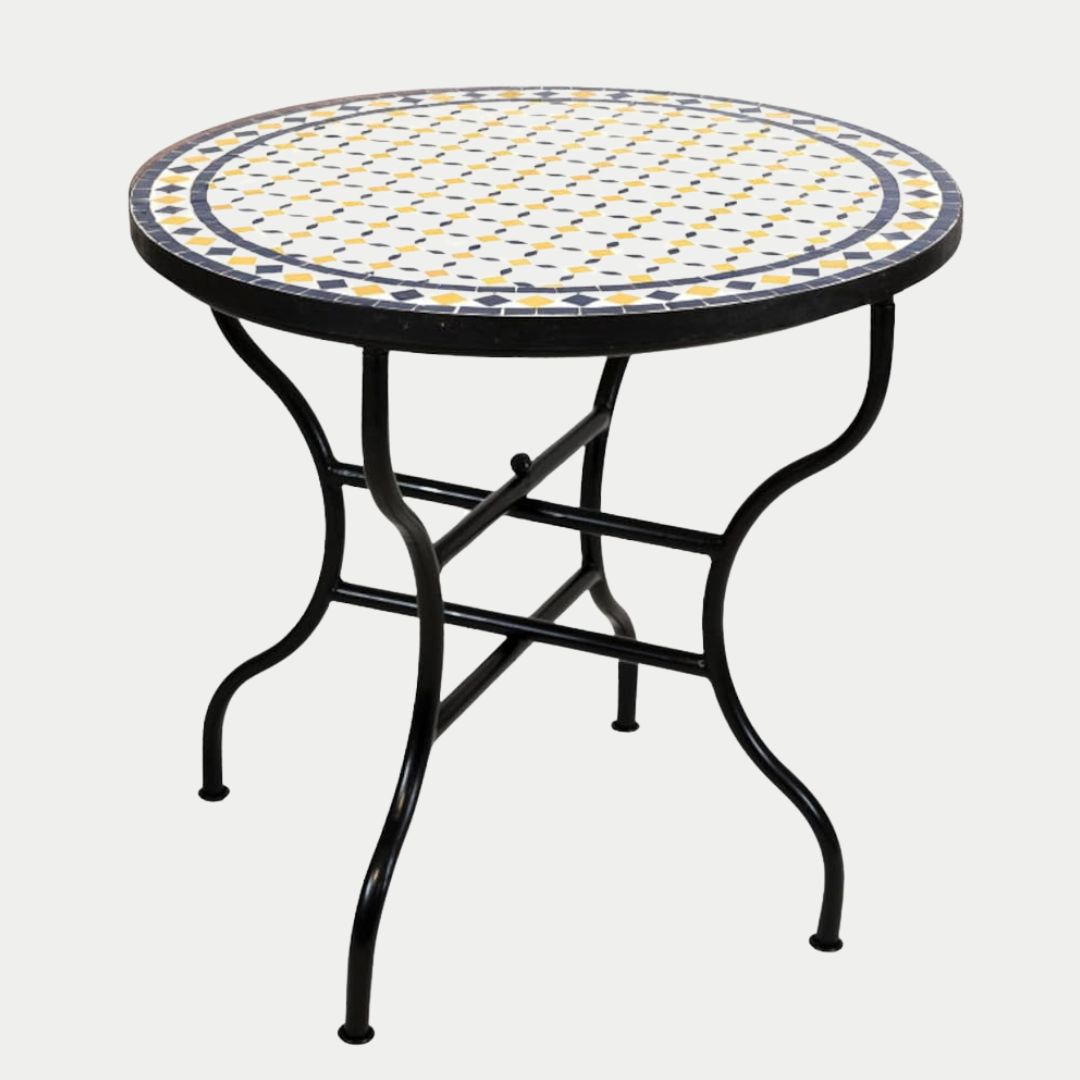 Assays - Handcrafted Moroccan Zellige Mosaic Tile Table – Blue and white Outdoor Tiled Garden Table, Handmade Dining Table, or Coffee Table