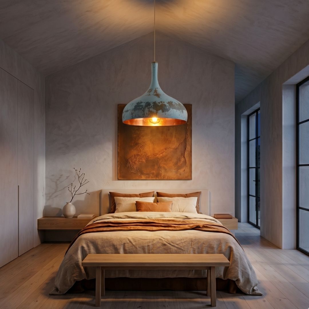 Aura Weathered Copper Pendant – Distressed Pale Turquoise & Warm Bronze