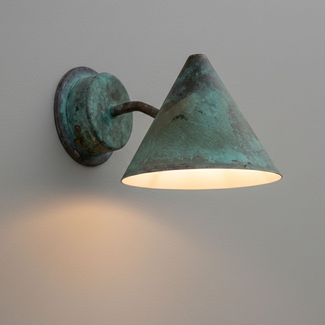 Aurora : Green Patina Copper Cone Wall Sconce