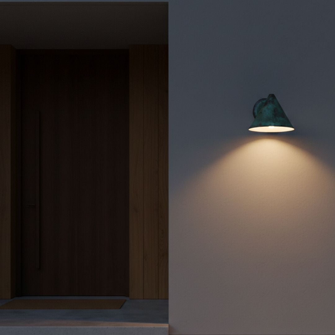Aurora : Green Patina Copper Cone Wall Sconce