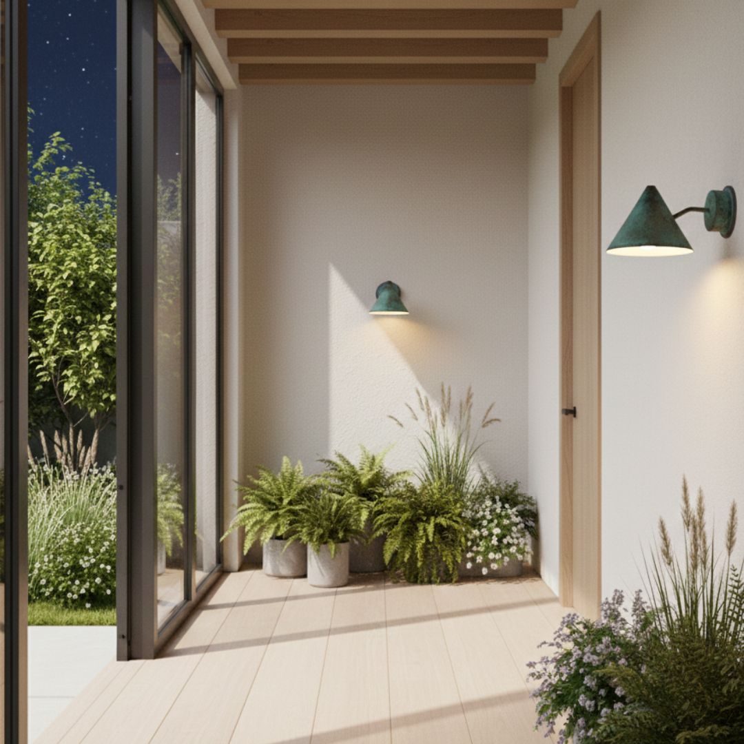 Aurora : Green Patina Copper Cone Wall Sconce