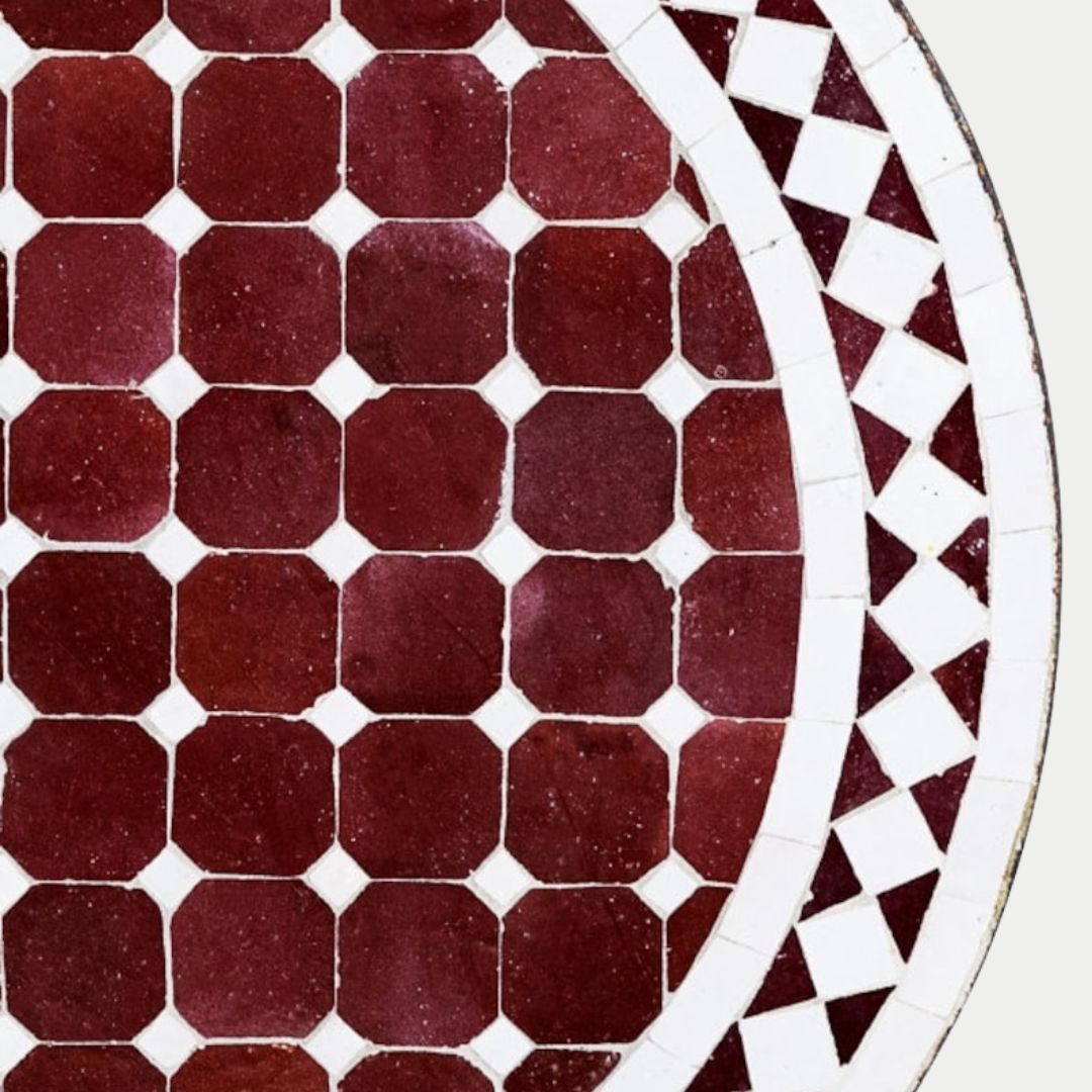 Ayyur - Handcrafted Moroccan Zellige Mosaic Tile Table – Red Antique Outdoor Tiled Garden Table, Handmade Dining Table, or Coffee Table