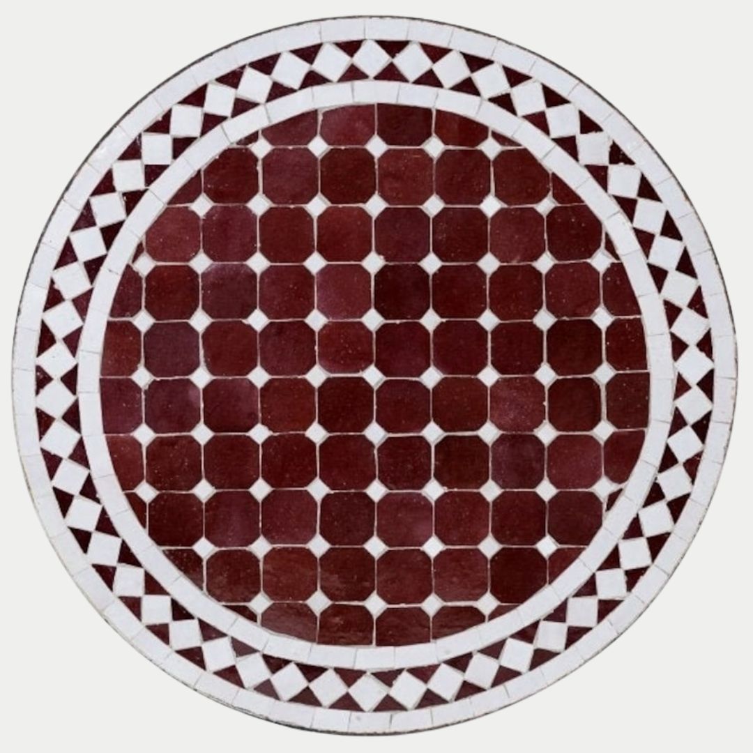 Ayyur - Handcrafted Moroccan Zellige Mosaic Tile Table – Red Antique Outdoor Tiled Garden Table, Handmade Dining Table, or Coffee Table