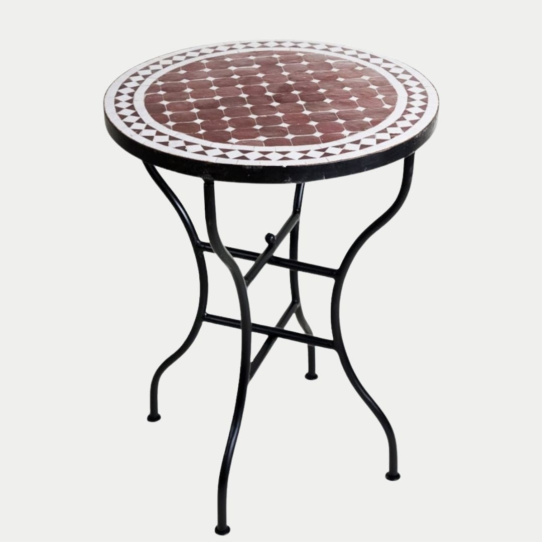 Ayyur - Handcrafted Moroccan Zellige Mosaic Tile Table – Red Antique Outdoor Tiled Garden Table, Handmade Dining Table, or Coffee Table